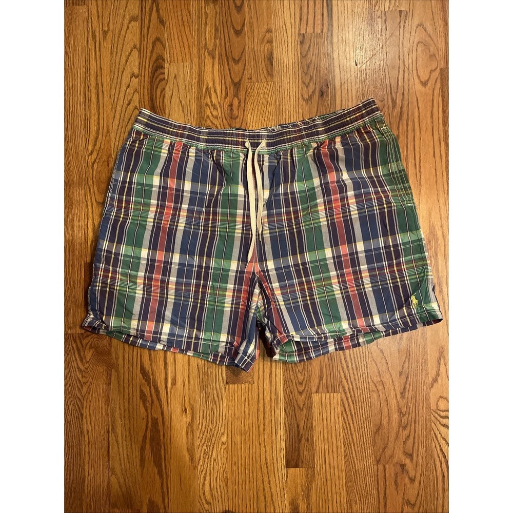 Polo‎ Ralph Lauren Swimwear Men's Swim Trunks Bright Plaid Pony Logo Size 2XB